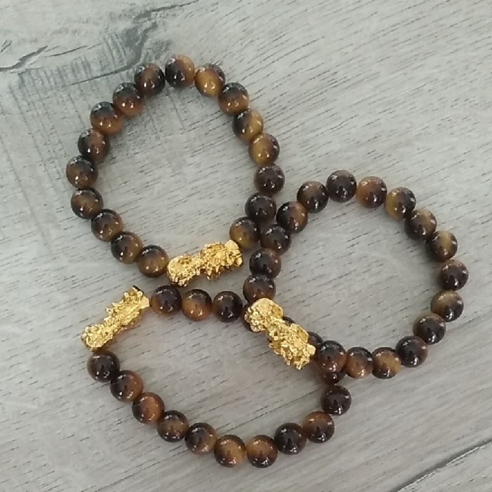 Gold and Brown Beaded Bracelet Set
